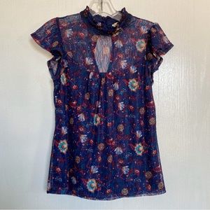 Lily White - Blue Floral Top, Size S